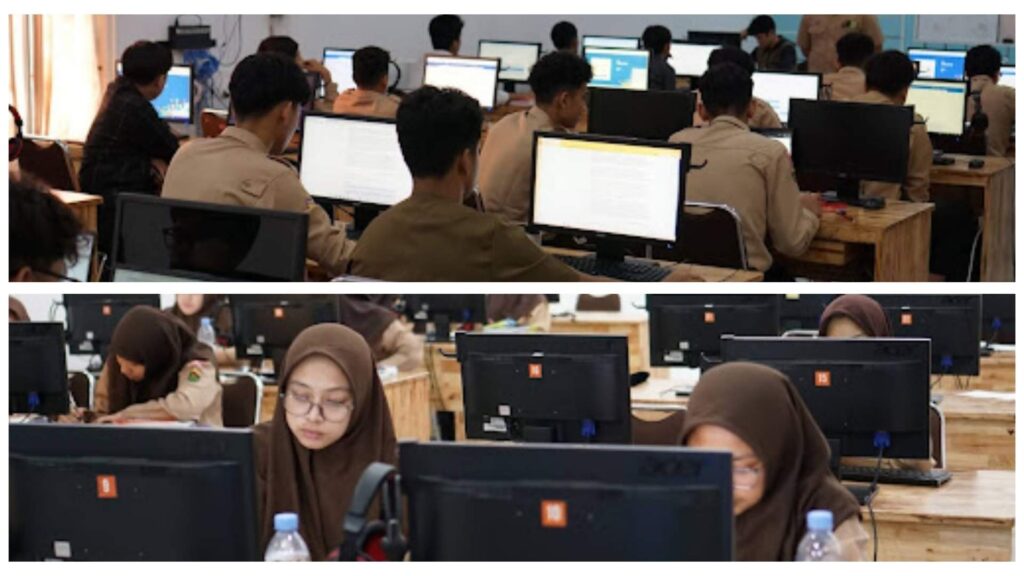 Siswa SMA Jabal Rahmah Mulia sangat fokus mengerjakan soal dalam persiapan menuju PTN